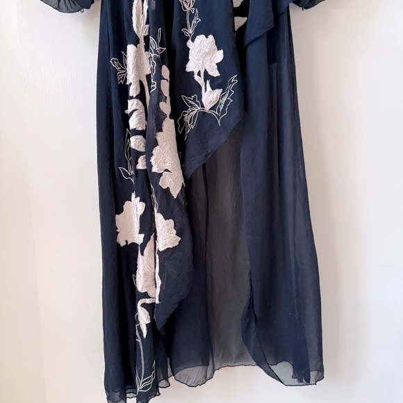 ASOS Design Elegant Navy Blue Floral Embroidered High Low Maxi Dress - Picture 8 of 16